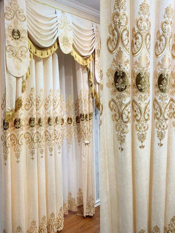High-End Luxury Thick Chenille Embroidered Blackout Curtains For Living Room Or Bedroom In Coffee Color, European Style