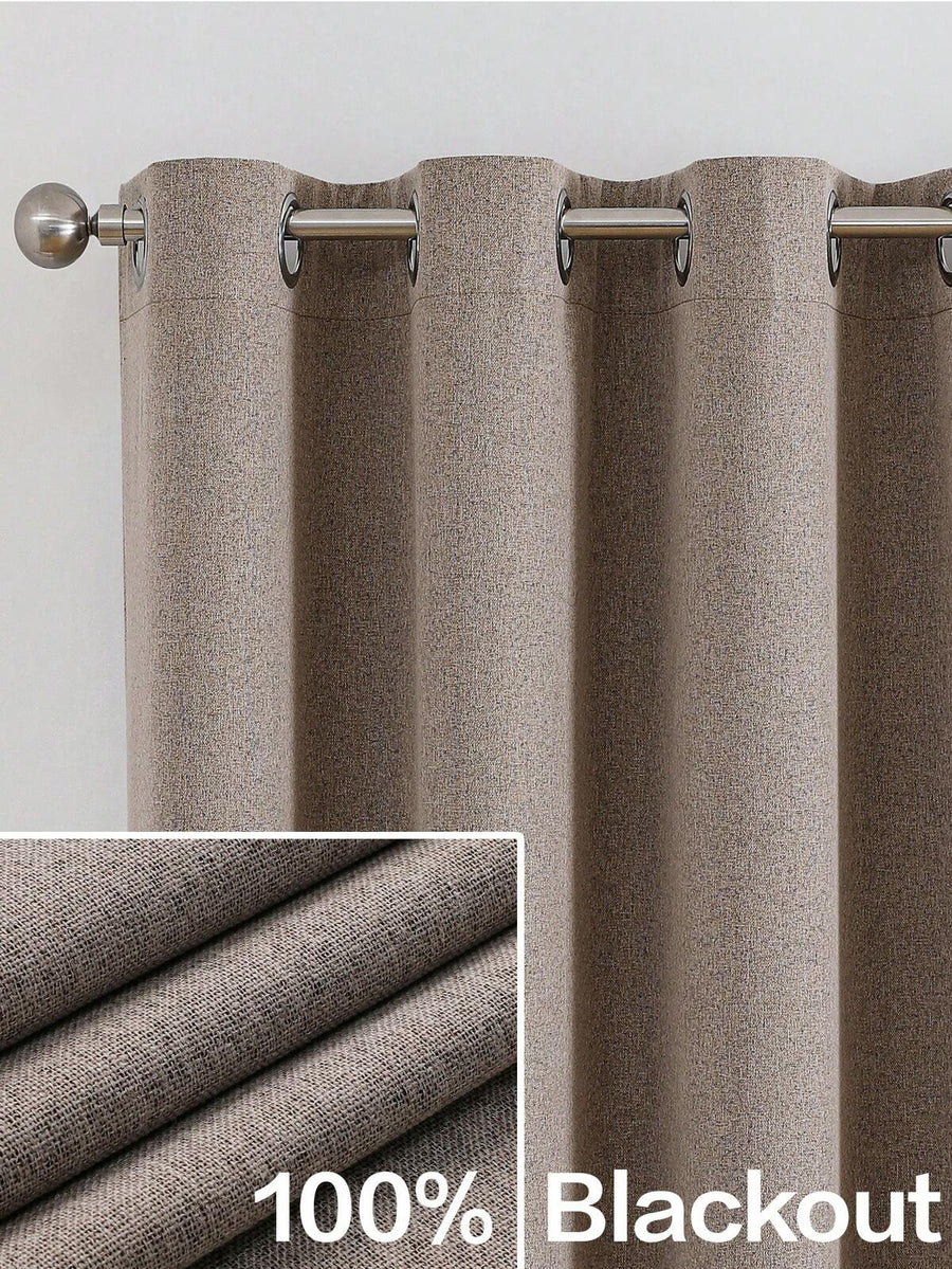 1pc/2pcs 100% Blackout Curtains, Linen Texture, Multiple Size Options For Bedroom, Living Room, Dining Room Or Home Theater Use. Comes With Curtain Rings.,Fall Decor,Autumn Decor,Room Decor