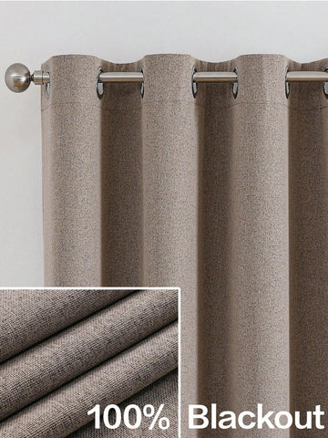 1pc/2pcs 100% Blackout Curtains, Linen Texture, Multiple Size Options For Bedroom, Living Room, Dining Room Or Home Theater Use. Comes With Curtain Rings.,Fall Decor,Autumn Decor,Room Decor