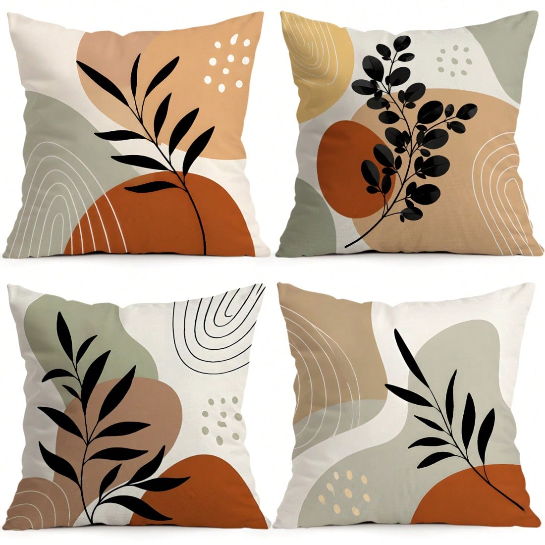 4pcs Bohemian Abstract Leaf Pattern Pillow Covers Without Inserts, Single-Sided Printed Pillow Covers, Suitable For Living Room Bedroom Home Decor, All Seasons Use Pillow Covers