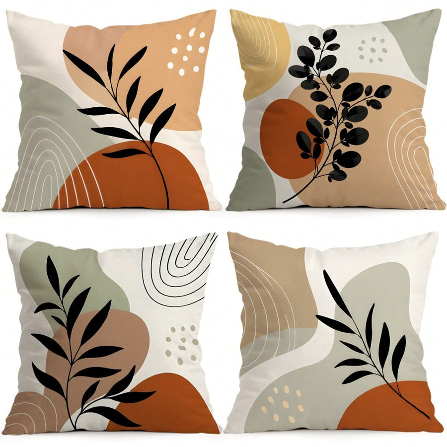 4pcs Bohemian Abstract Leaf Pattern Pillow Covers Without Inserts, Single-Sided Printed Pillow Covers, Suitable For Living Room Bedroom Home Decor, All Seasons Use Pillow Covers